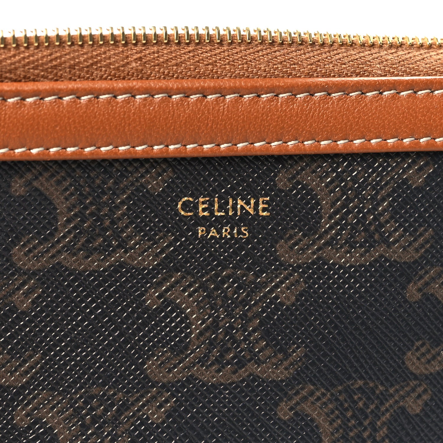 Celine Triomphe Canvas Calfskin Mini Clutch on Chain Tan 6 of 11