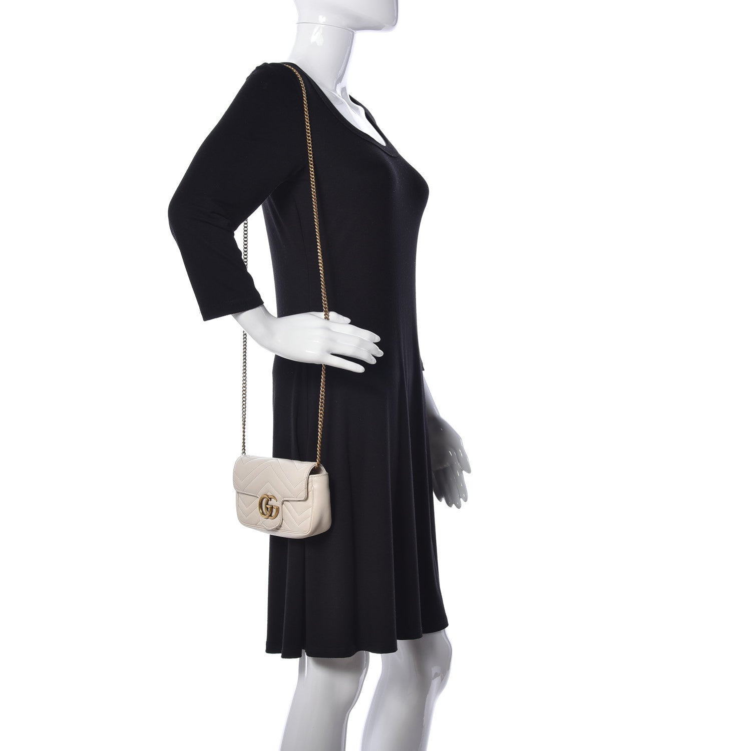 Gucci Calfskin Matelasse Super Mini GG Marmont Shoulder Bag White 2 of 9