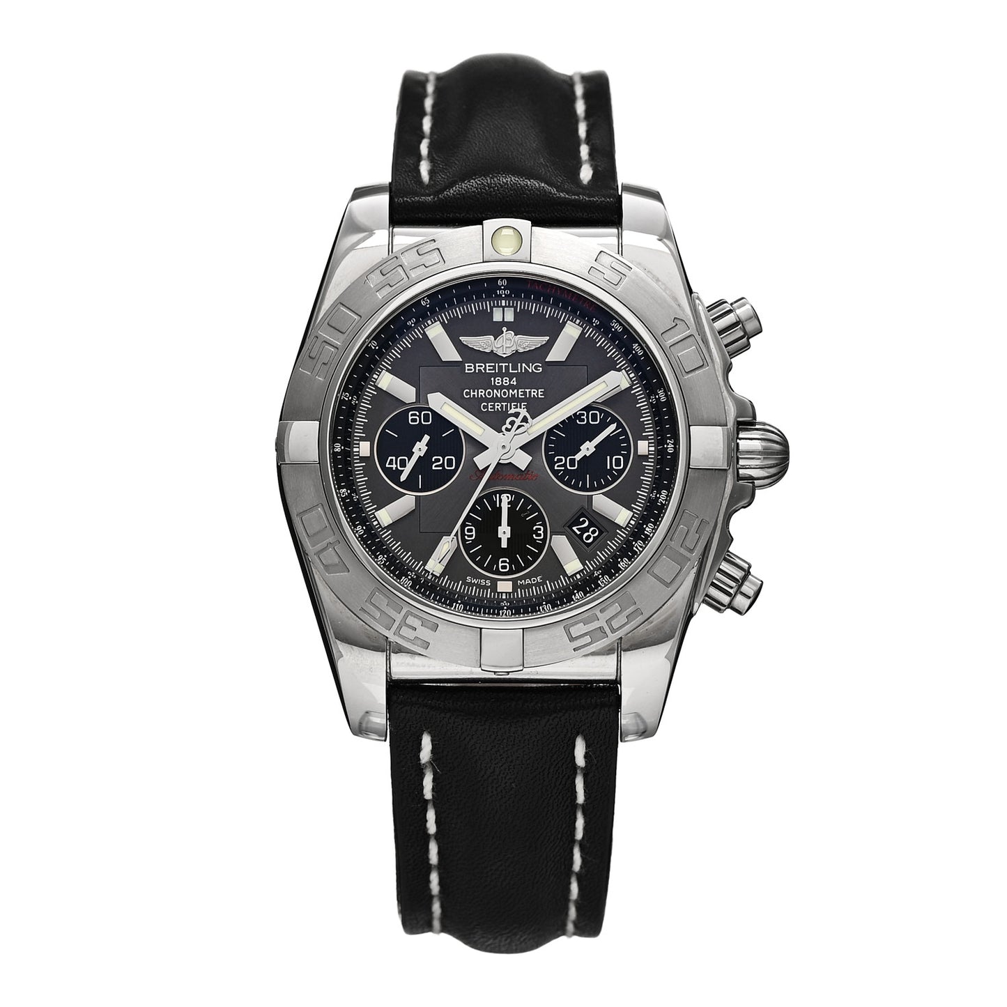 Stainless Steel Calfskin 44mm Chronomat Patrouille De France Automatic Watch Grey AB0110