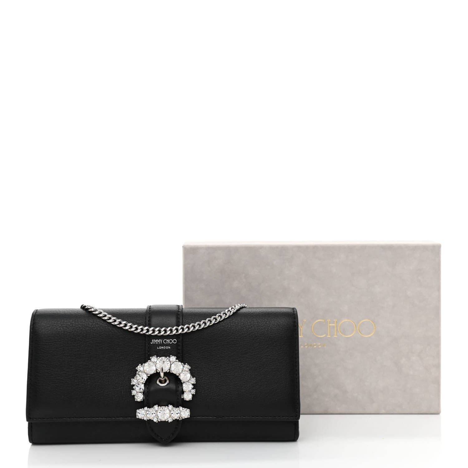Jimmy Choo Calfskin Crystal Cheri Wallet on Chain Bag Black