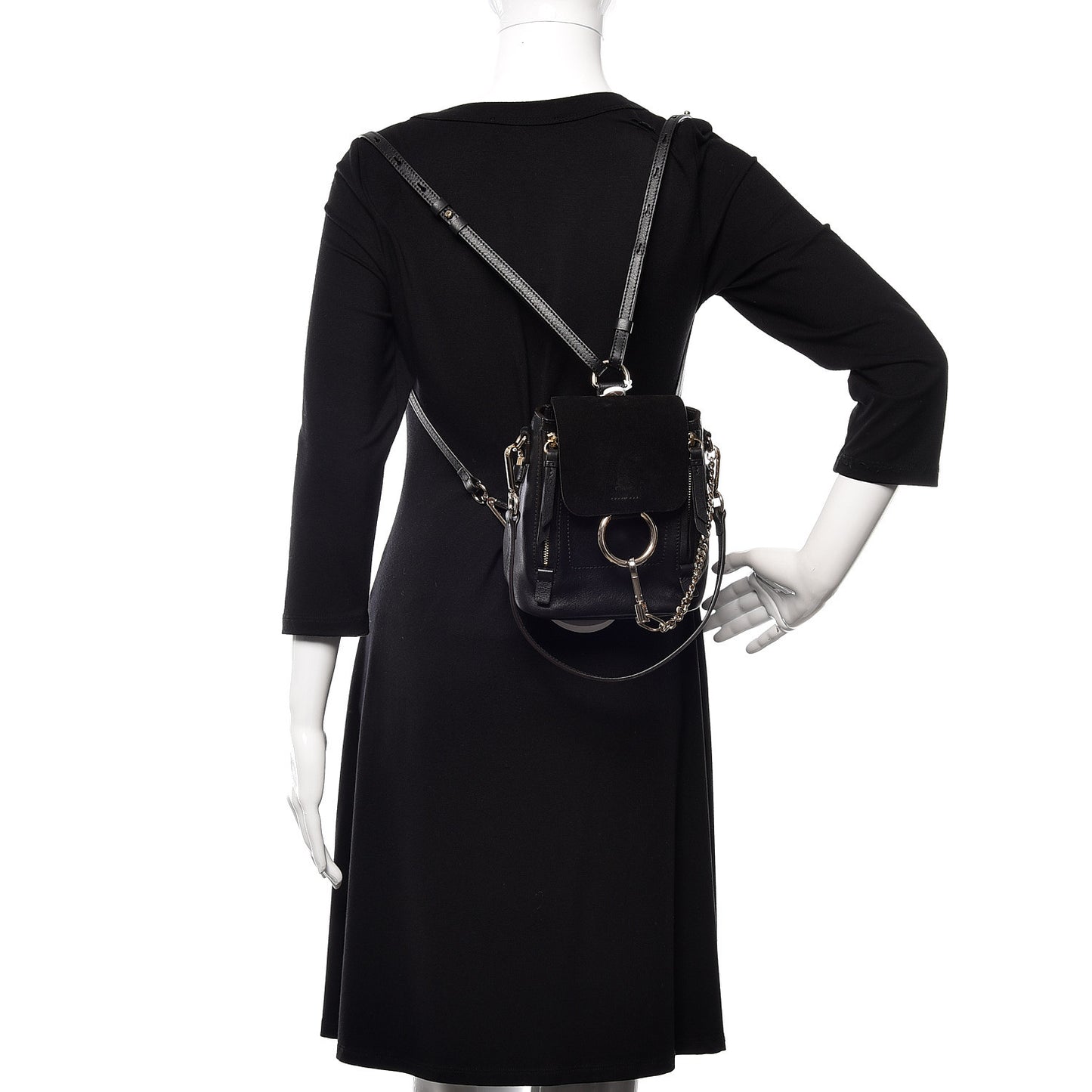 Suede Calfskin Mini Faye Backpack Black