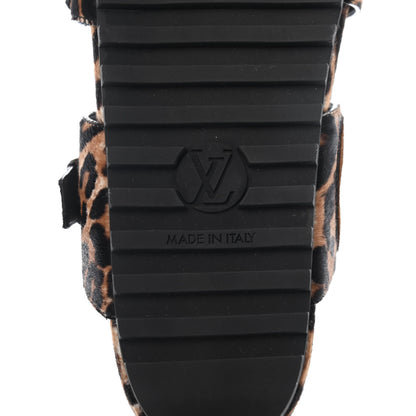 Louis Vuitton Calfskin Pony Hair Leopard Bom Dia Mule Sandals 37 Cognac Brown 6 of 8