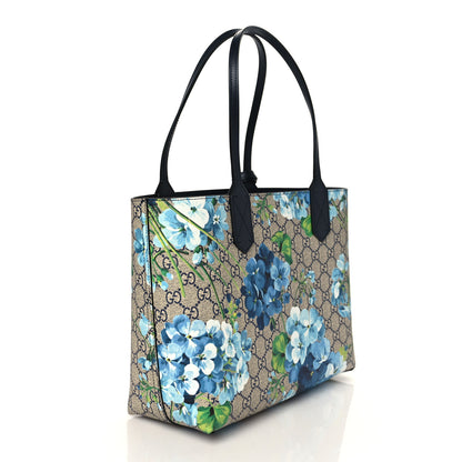 Gucci GG Supreme Monogram Blooms Small Reversible Tote Beige Blue Navy 3 of 9
