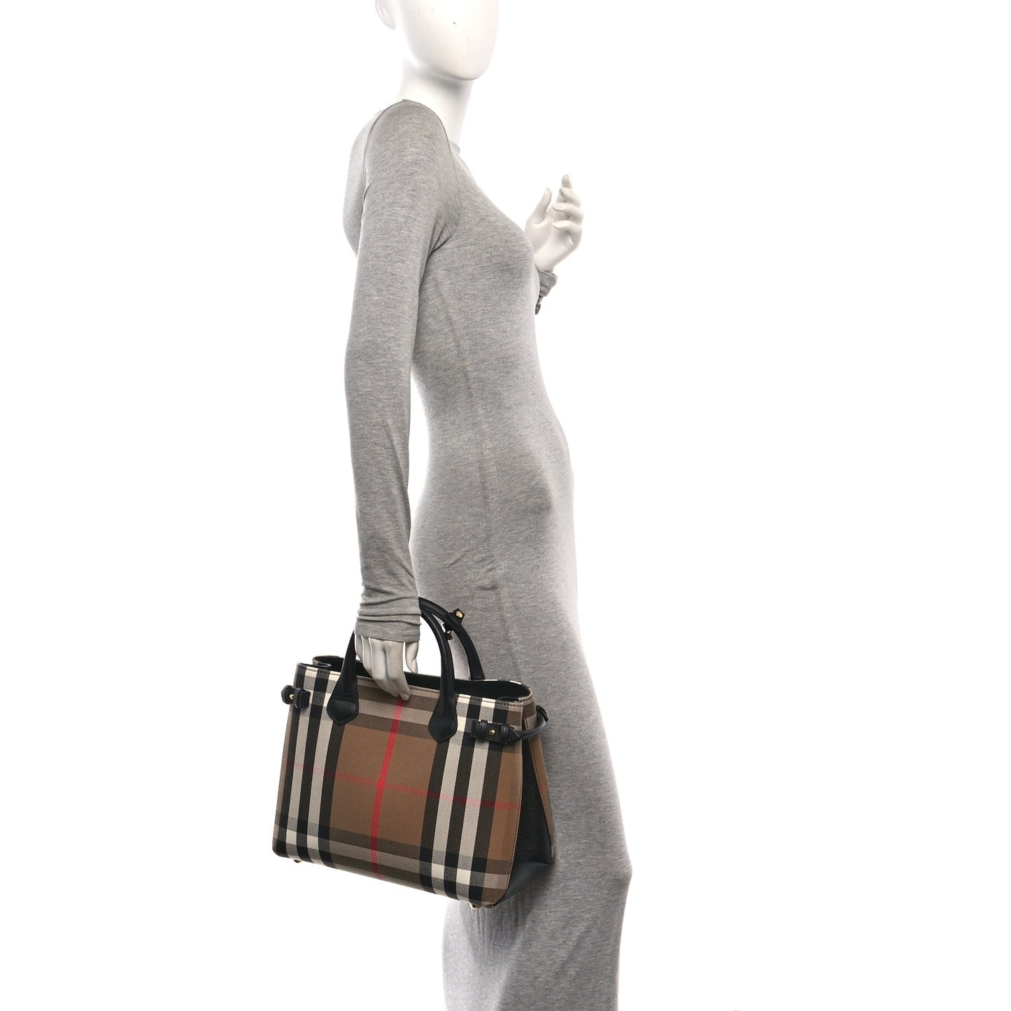 House Check Grainy Calfskin Medium Banner Tote Black