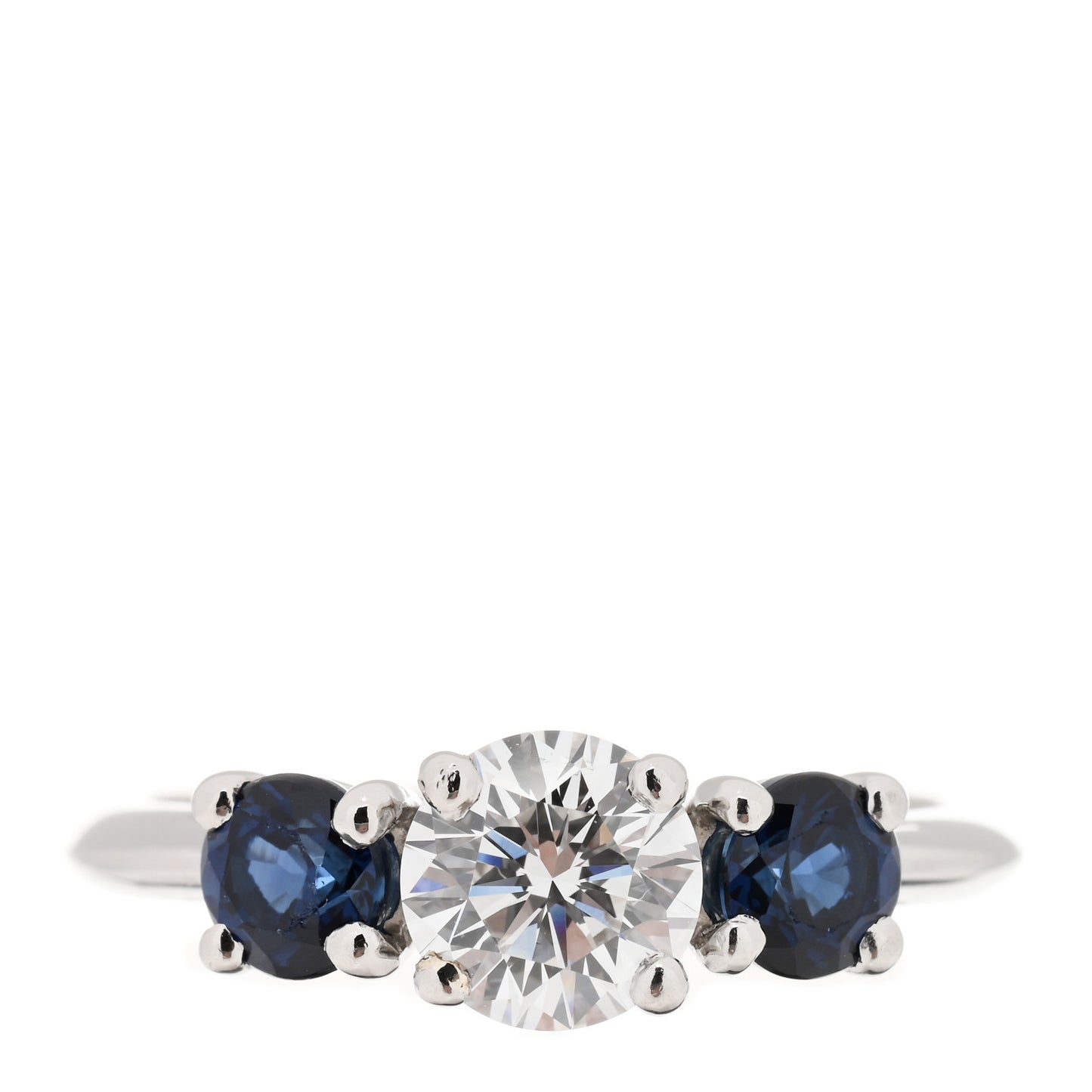 Platinum Blue Sapphire Diamond .82ct Three Stone Ring 53 6.25