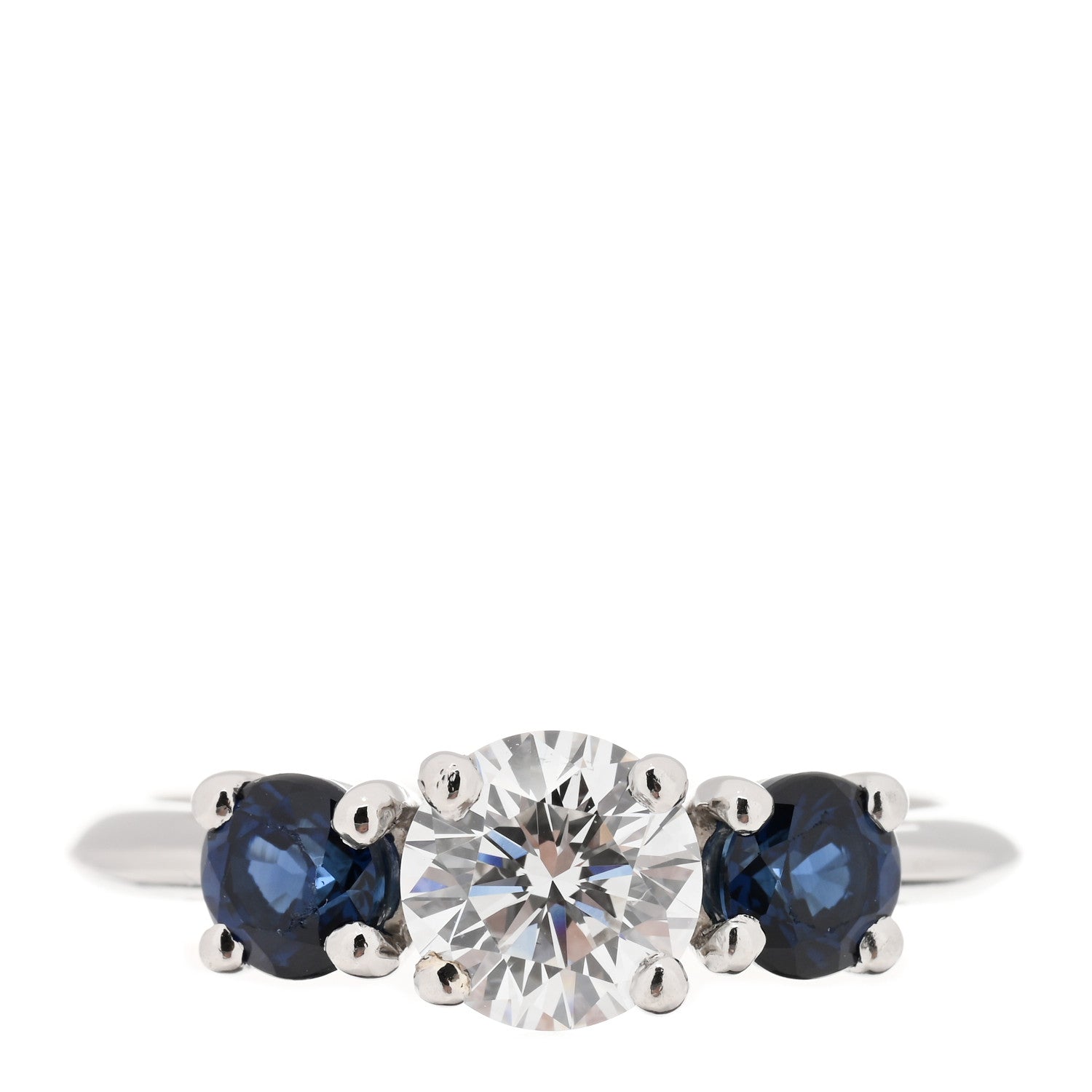 Tiffany Platinum Blue Sapphire Diamond .82ct Three Stone Ring 53 6.25 1 of 5