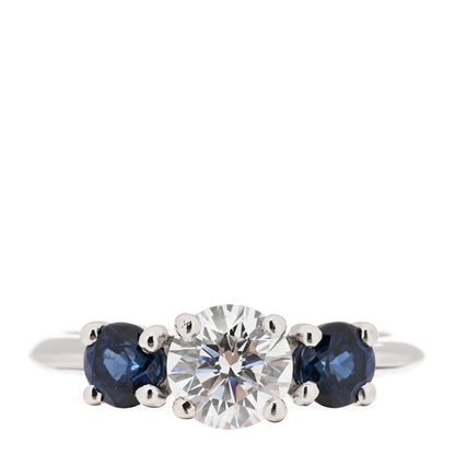 Tiffany Platinum Blue Sapphire Diamond .82ct Three Stone Ring 53 6.25 1 of 5