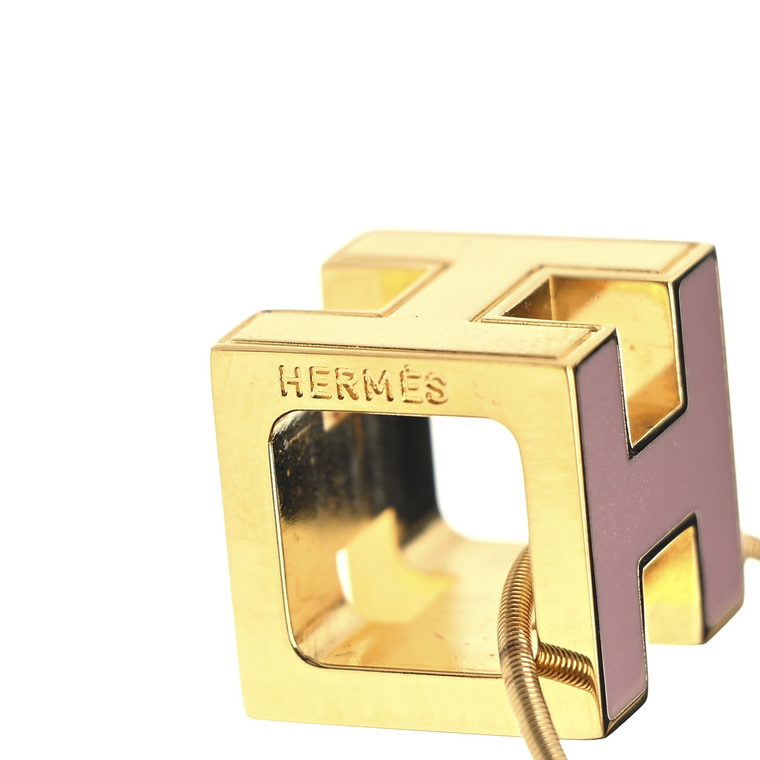 Hermes Gold Lacquered Cage d'H Pendant Necklace Rose Dragee 4 of 5