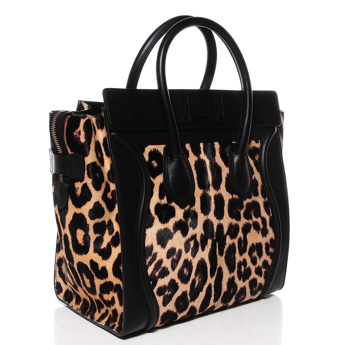 Leopard Pony Hair Mini Luggage Black