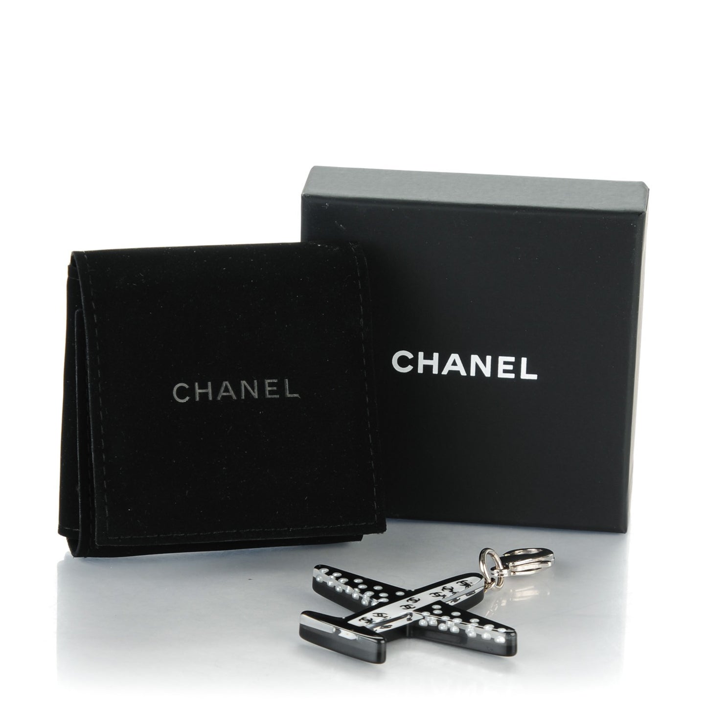 Resin Pearl CC Airplane Keychain Black White