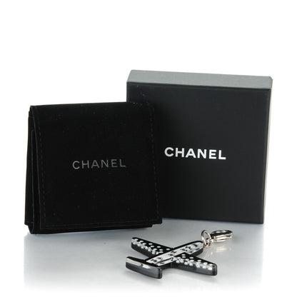 Chanel Resin Pearl CC Airplane Keychain Black White 4 of 5