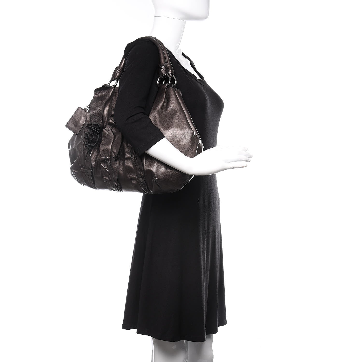 Prada Metallic Nappa Ruffle Hobo Black 2 of 10