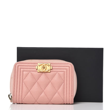 Chanel Caviar Quilted Boy Zip Around Coin Purse Wallet Pink 8 of 8