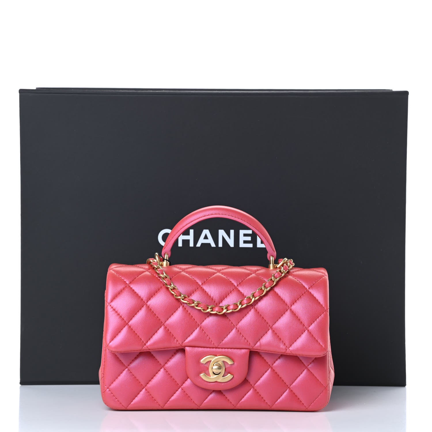 Chanel Iridescent Lambskin Quilted Mini Top Handle Rectangular Flap Red 11 of 11