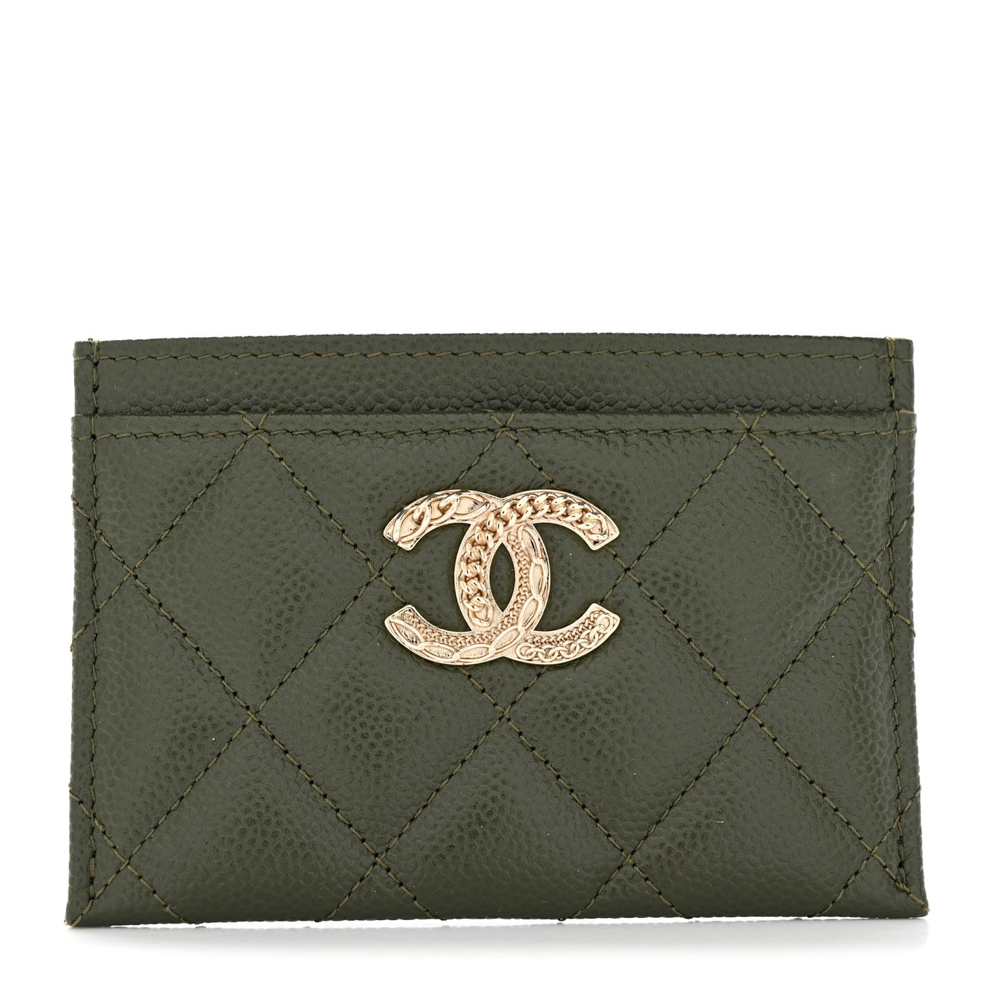 Caviar Quilted Chain CC Card Holder Green