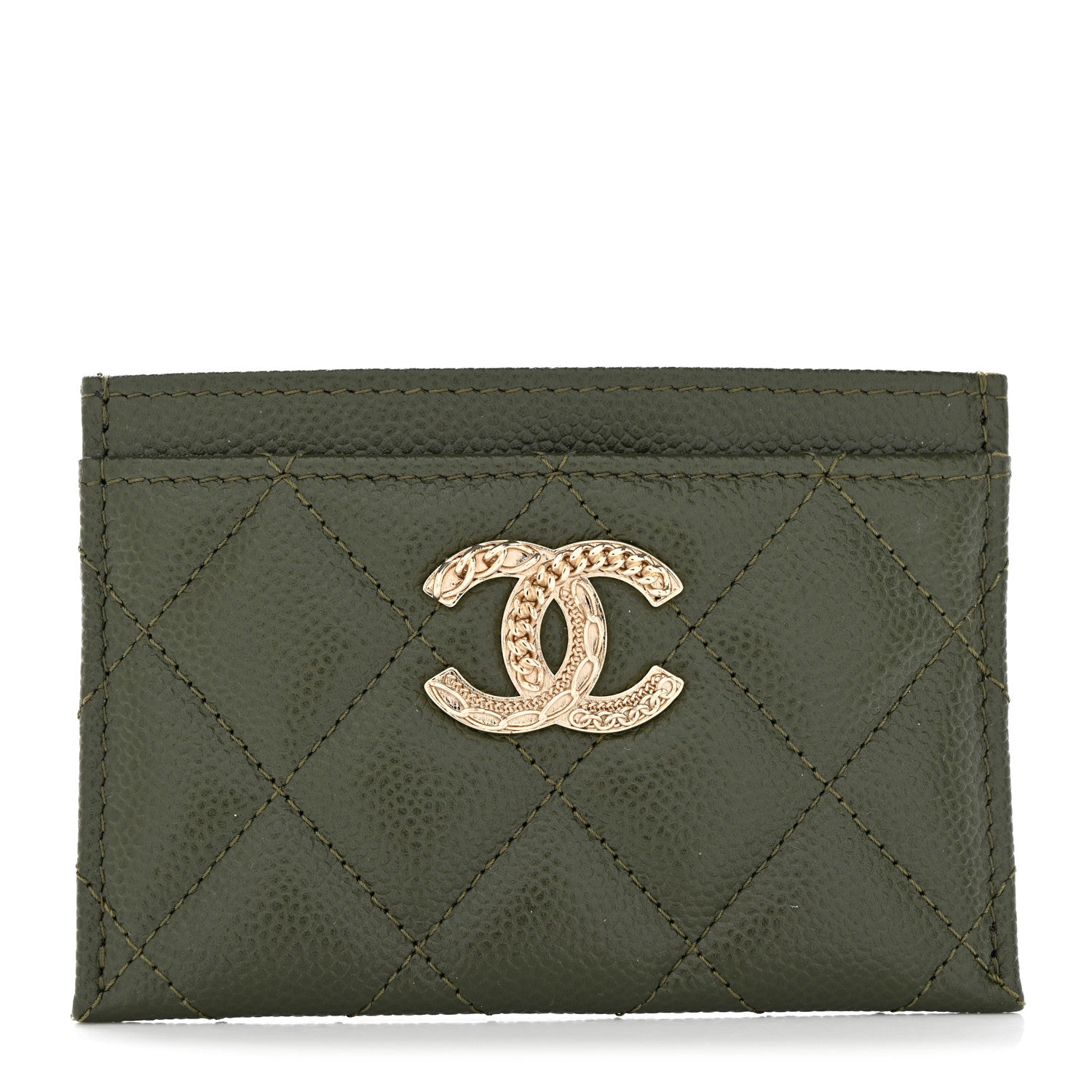 Chanel Caviar Quilted Chain CC Card Holder Green 1 of 7