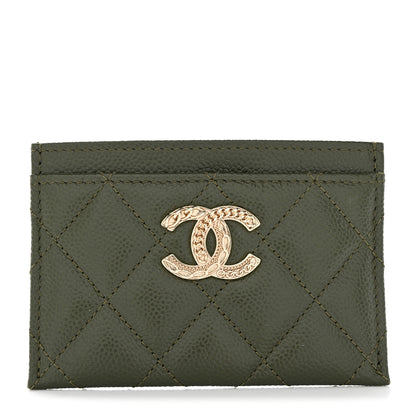 Chanel Caviar Quilted Chain CC Card Holder Green 1 of 7
