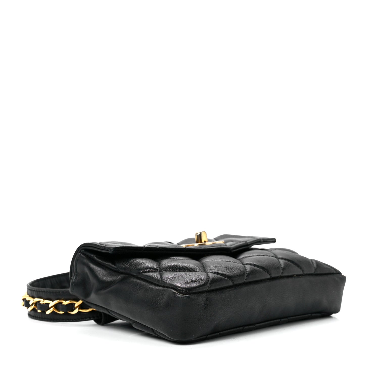 Calfskin Quilted Flap Waist Belt Bag 70 28 Black