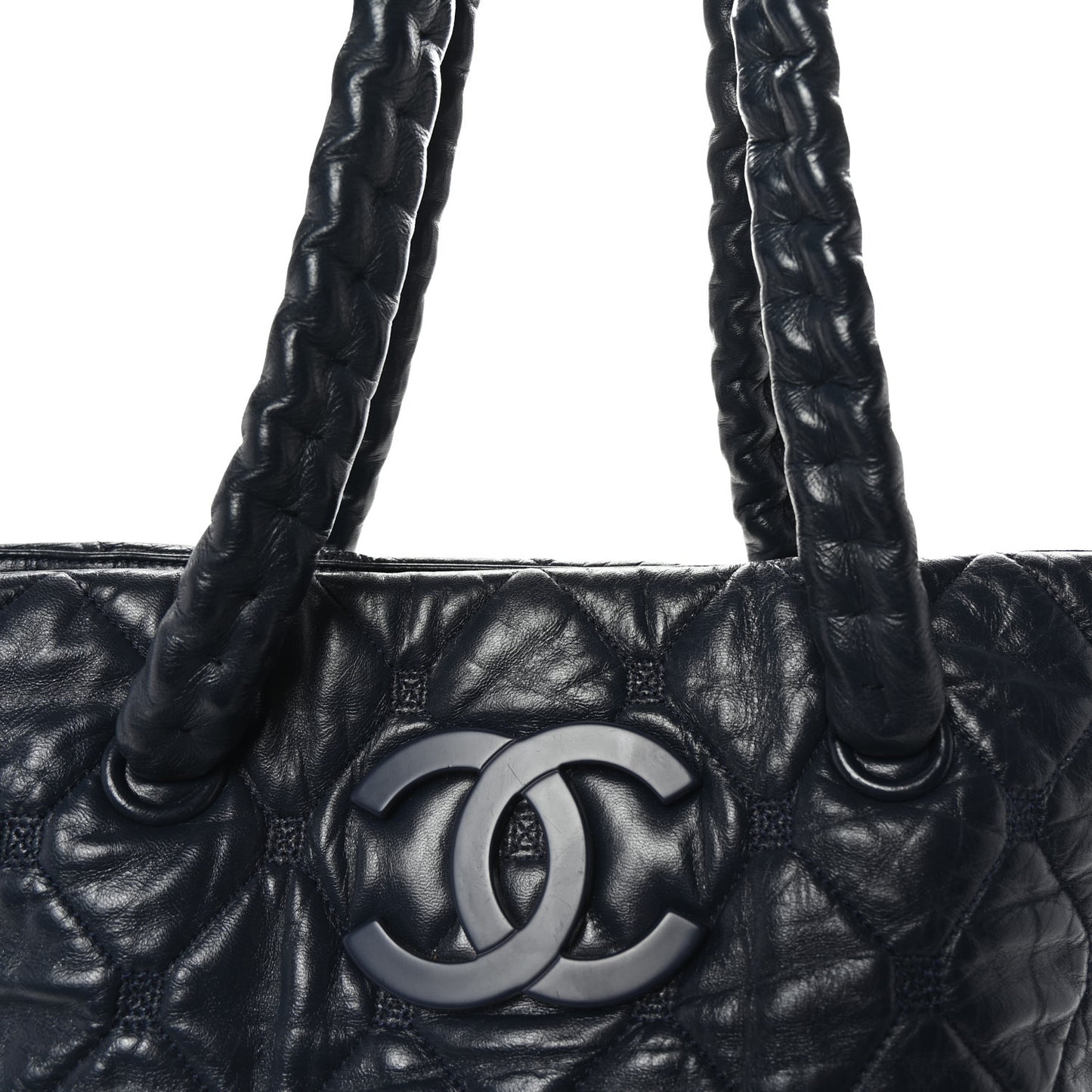 Lambskin Quilted Hidden Chain Tote Navy