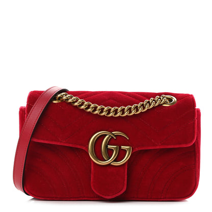 Gucci Velvet Matelasse Mini GG Marmont Shoulder Bag Hibiscus Red 1 of 9