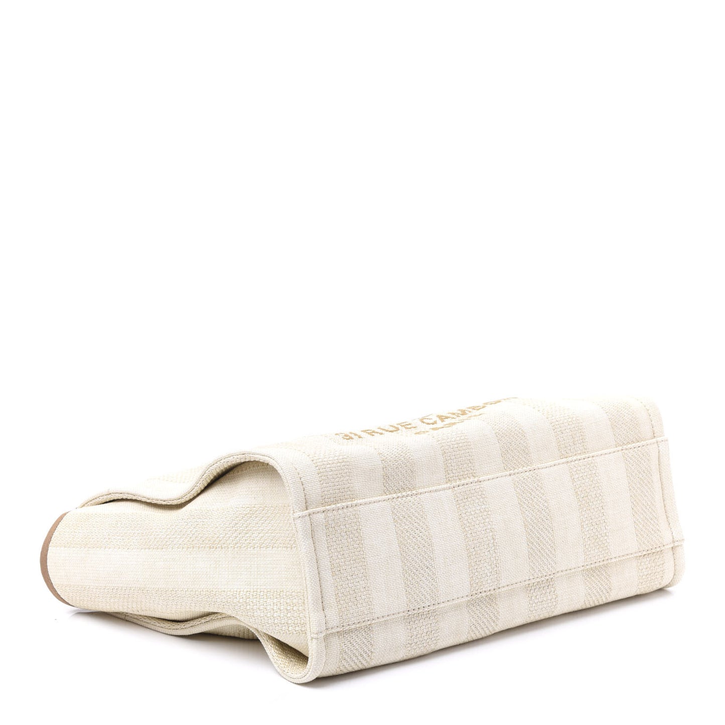 Mixed Fibers Calfskin Striped Small Deauville Tote Beige