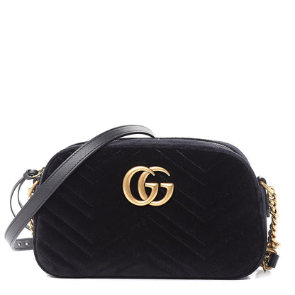Gucci Velvet Matelasse Small GG Marmont Chain Shoulder Bag Black 1 of 10