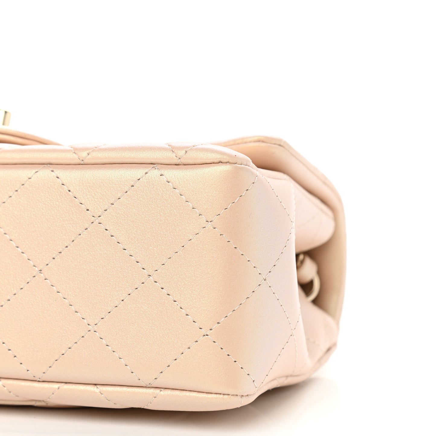 Iridescent Calfskin Quilted Mini Rectangular Flap Beige
