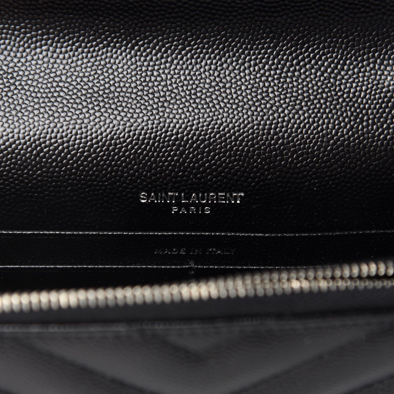 Saint Laurent Grain De Poudre Matelasse Chevron Monogram Envelope Chain Wallet Pearl White Black 8 of 10