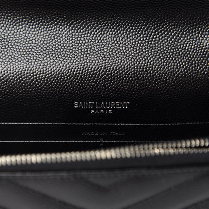 Saint Laurent Grain De Poudre Matelasse Chevron Monogram Envelope Chain Wallet Pearl White Black 8 of 10