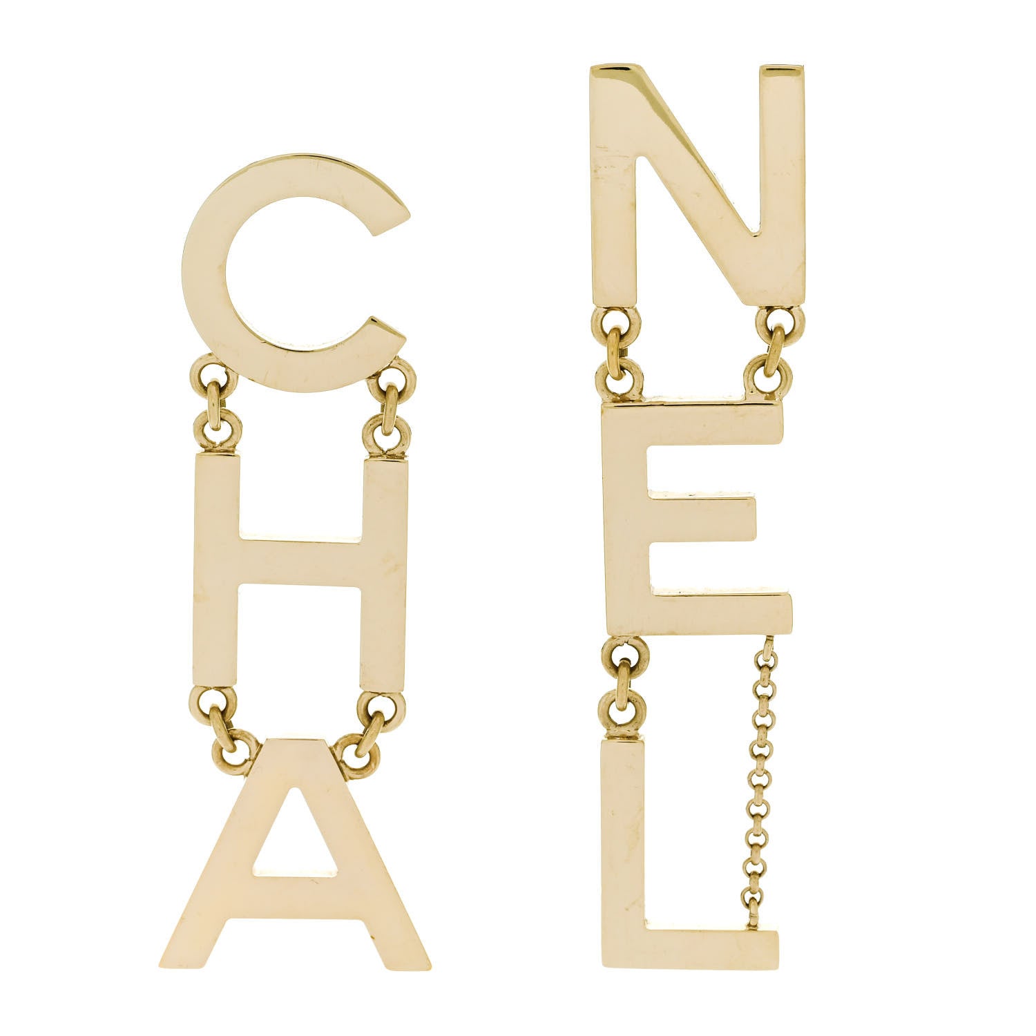 Chanel Metal Cha-Nel Logo Drop Earrings Gold 1 of 5