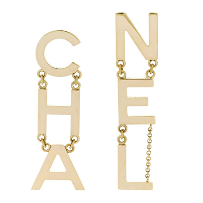 Chanel Metal Cha-Nel Logo Drop Earrings Gold 1 of 5