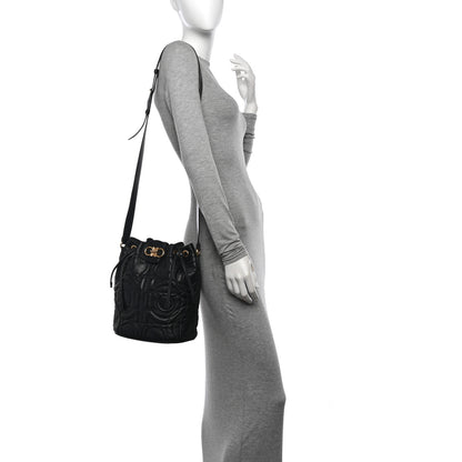 Salvatore Ferragamo Calfskin Quilted Gancini Bucket Bag Black 2 of 12
