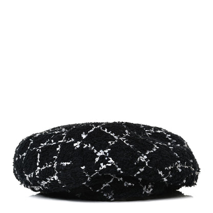 Chanel Tweed Beret Hat M Black White 2 of 6