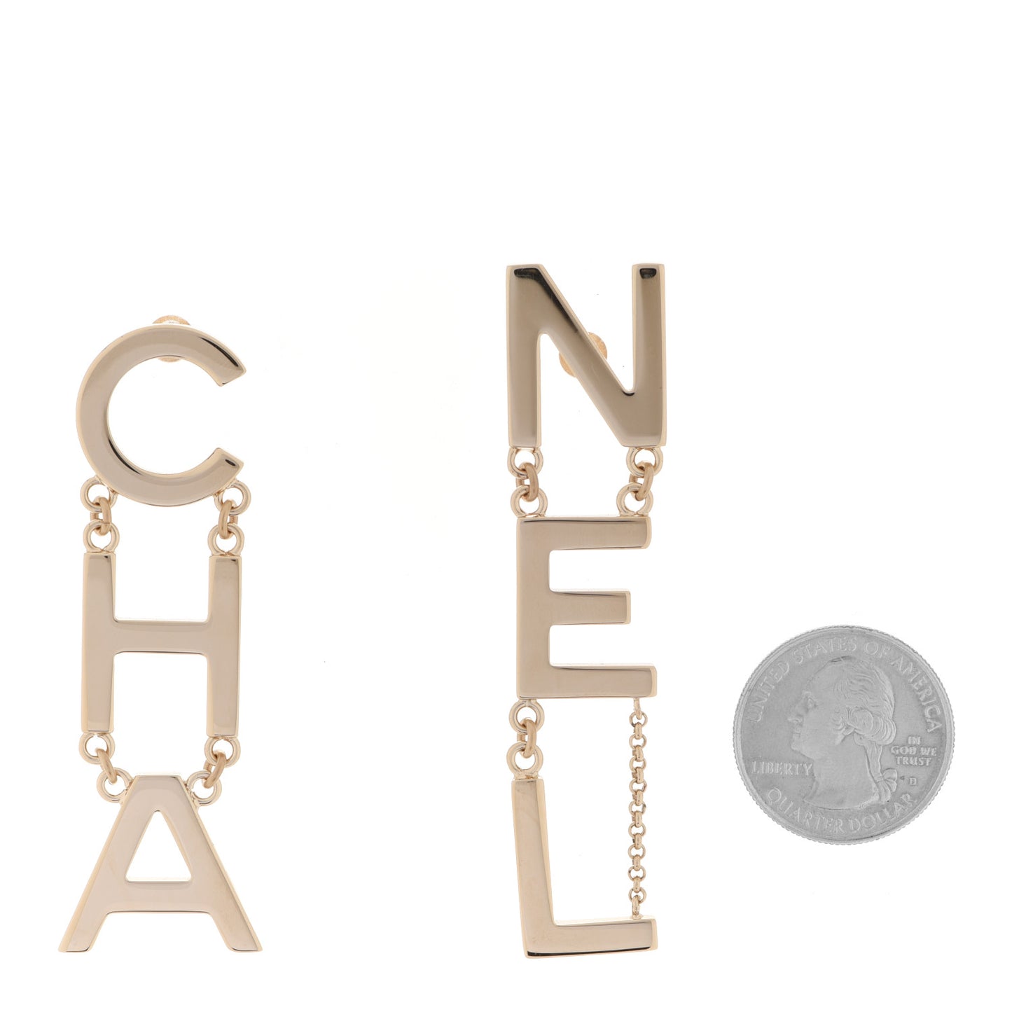 Metal Cha-Nel Logo Drop Earrings Gold
