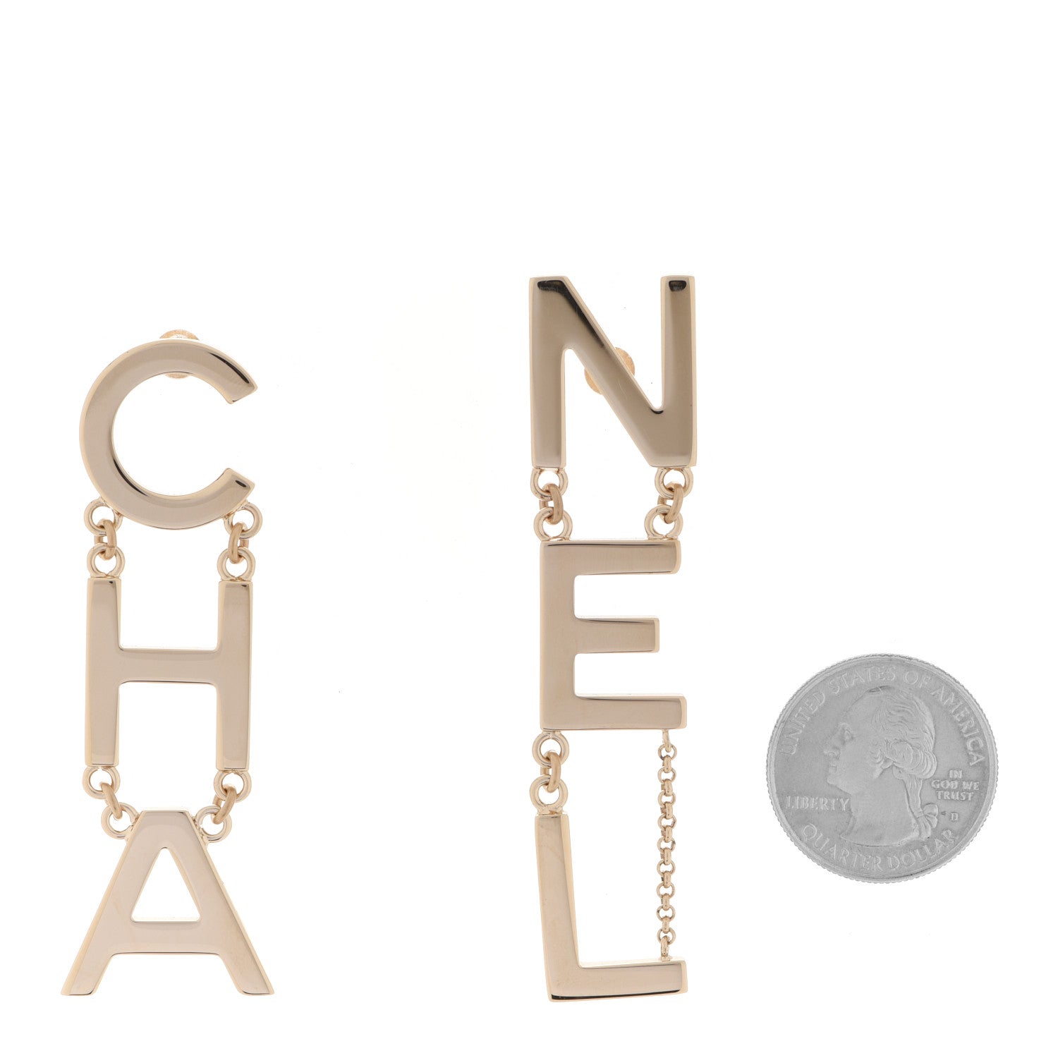 Chanel Metal Cha-Nel Logo Drop Earrings Gold 2 of 5