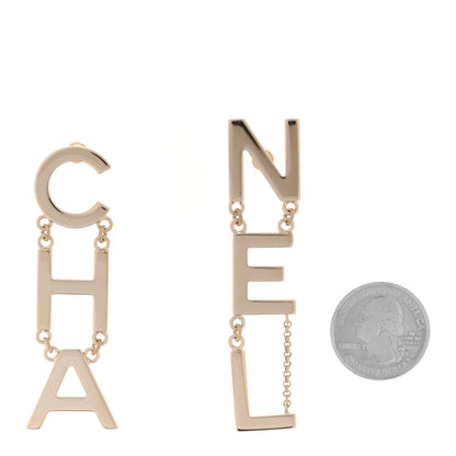 Chanel Metal Cha-Nel Logo Drop Earrings Gold 2 of 5