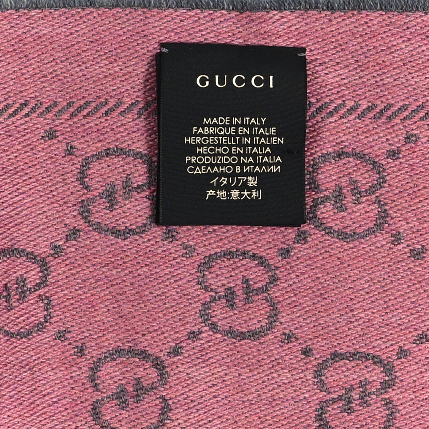 Wool Jacquard GG Monogram Sten Fringe Scarf Graphite Pink