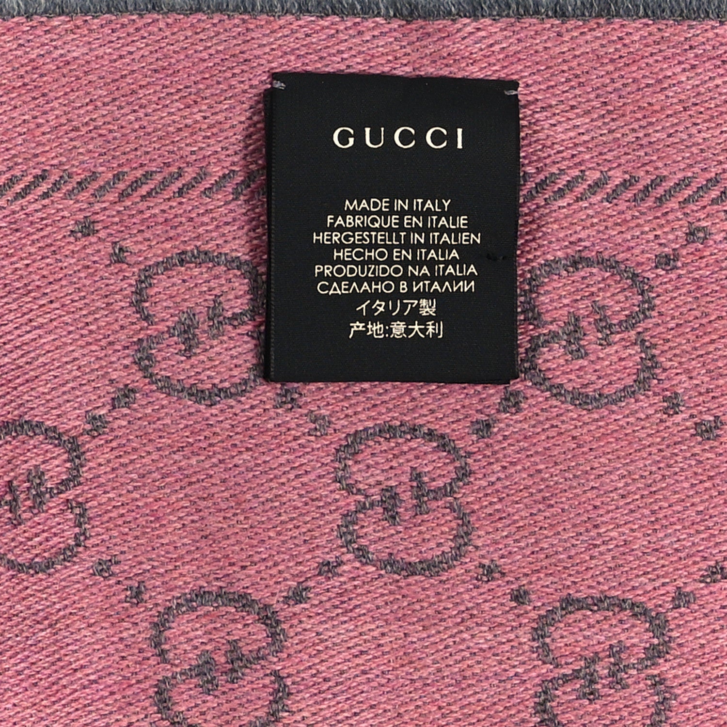 Gucci Wool Jacquard GG Monogram Sten Fringe Scarf Graphite Pink 4 of 4