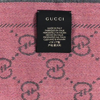 Gucci Wool Jacquard GG Monogram Sten Fringe Scarf Graphite Pink 4 of 4