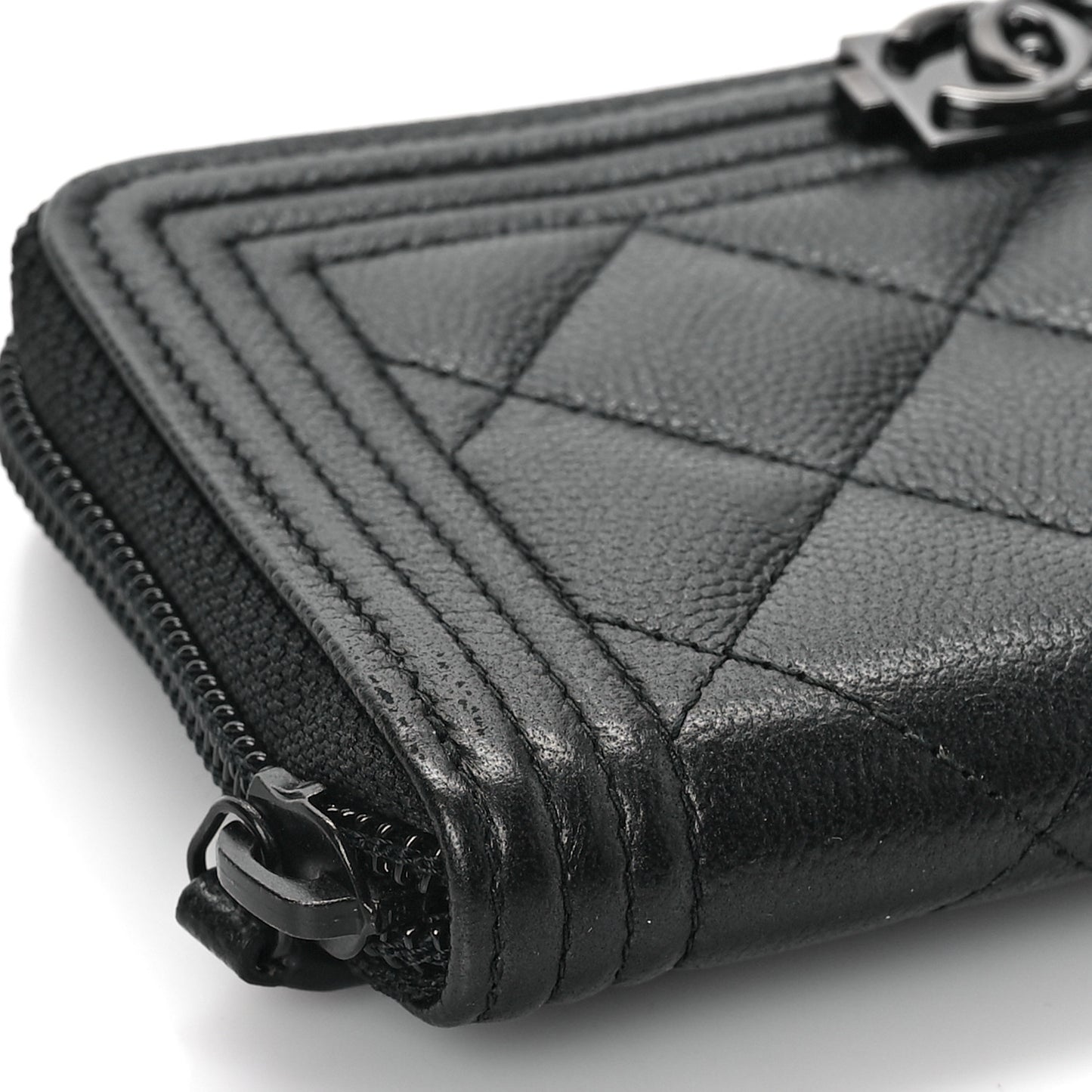 Caviar Quilted Small Boy Zip Around Wallet So Black