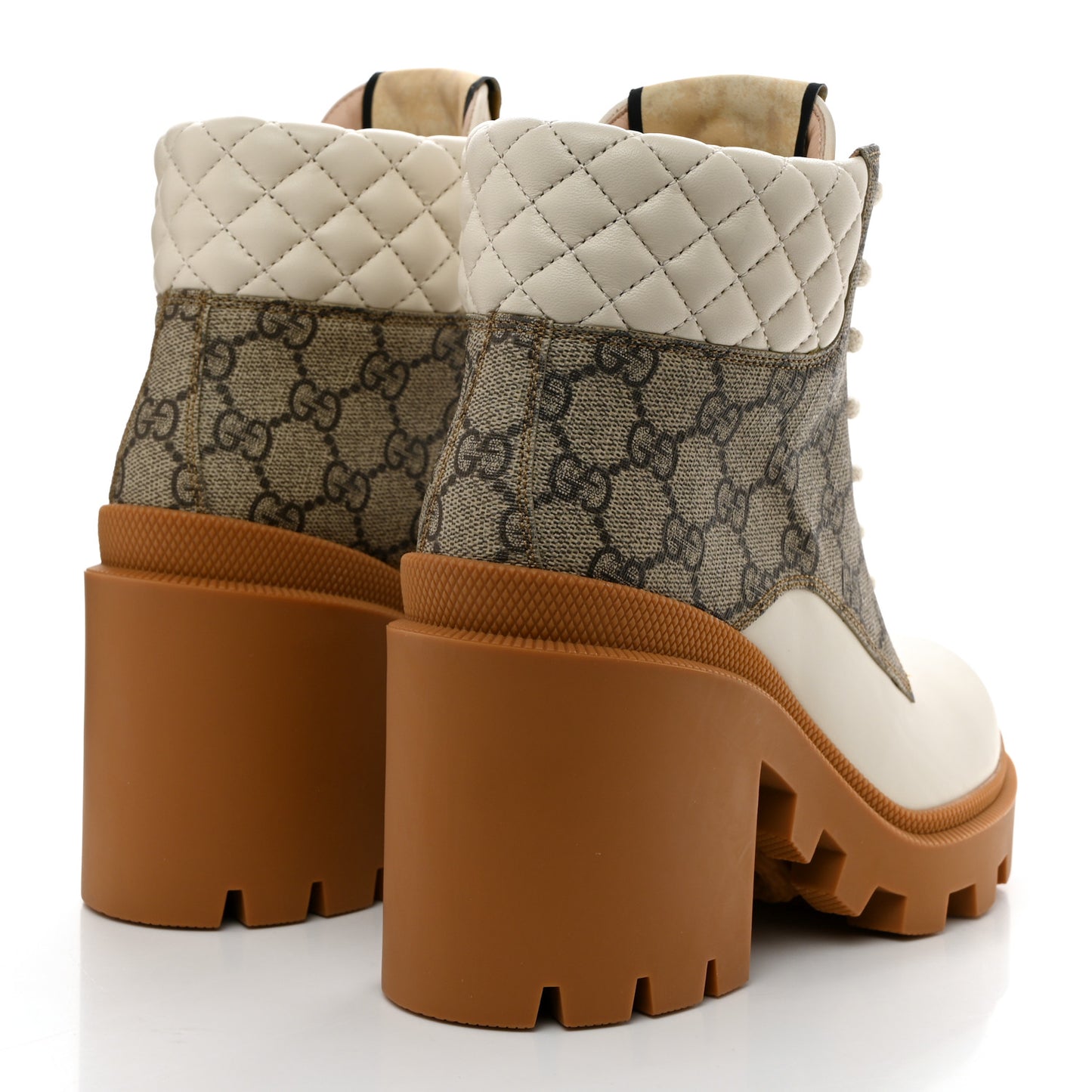 Calfskin GG Supreme Monogram Nappa Quilted Lace Up Ankle Boots 36.5 Mystic White Beige