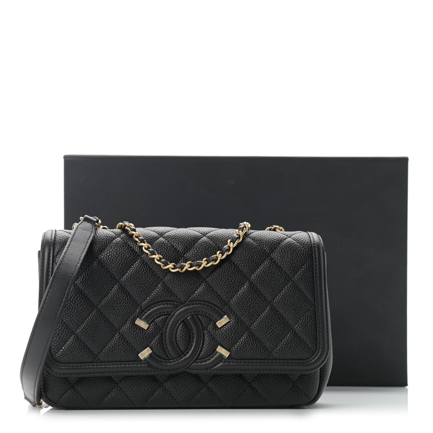 Caviar Quilted Small CC Filigree Flap Black