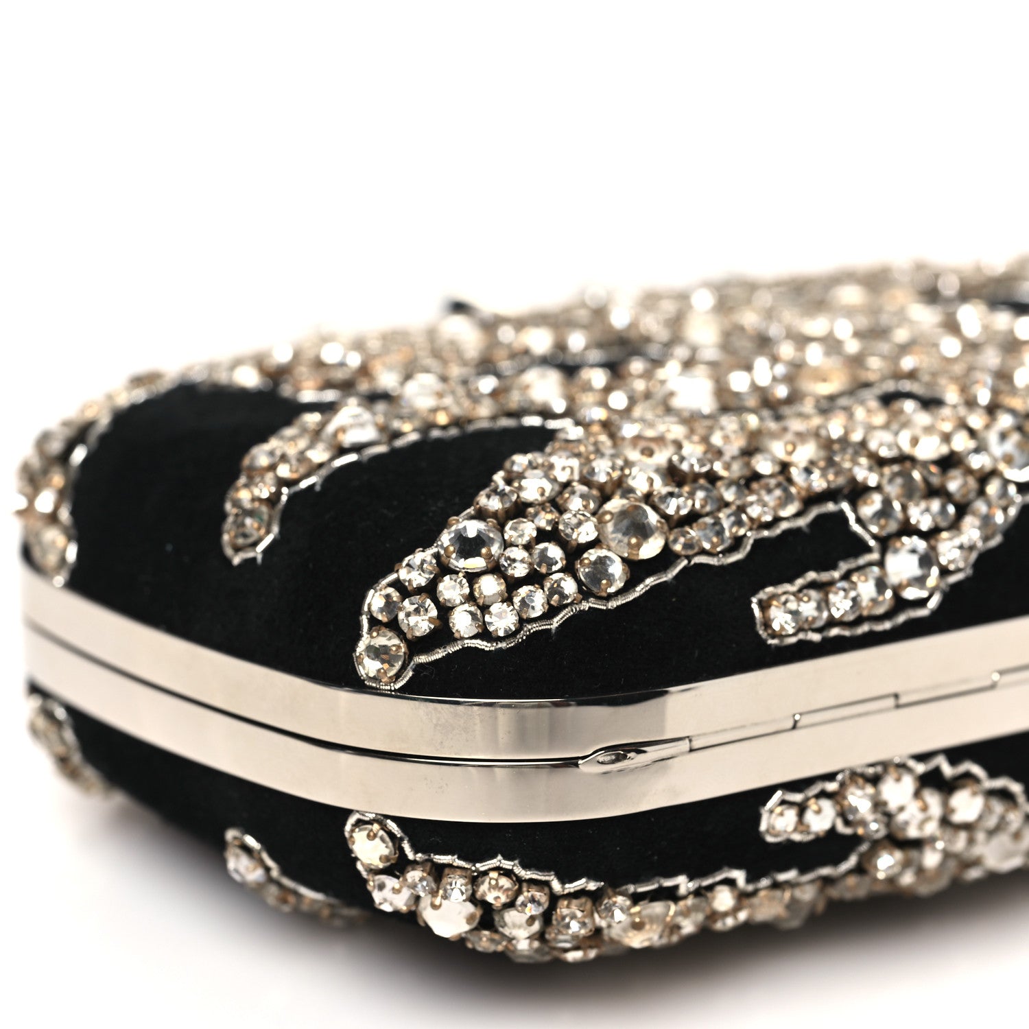 Alexander McQueen Suede Crystal Skull Knuckle Chain Box Clutch Black 9 of 10