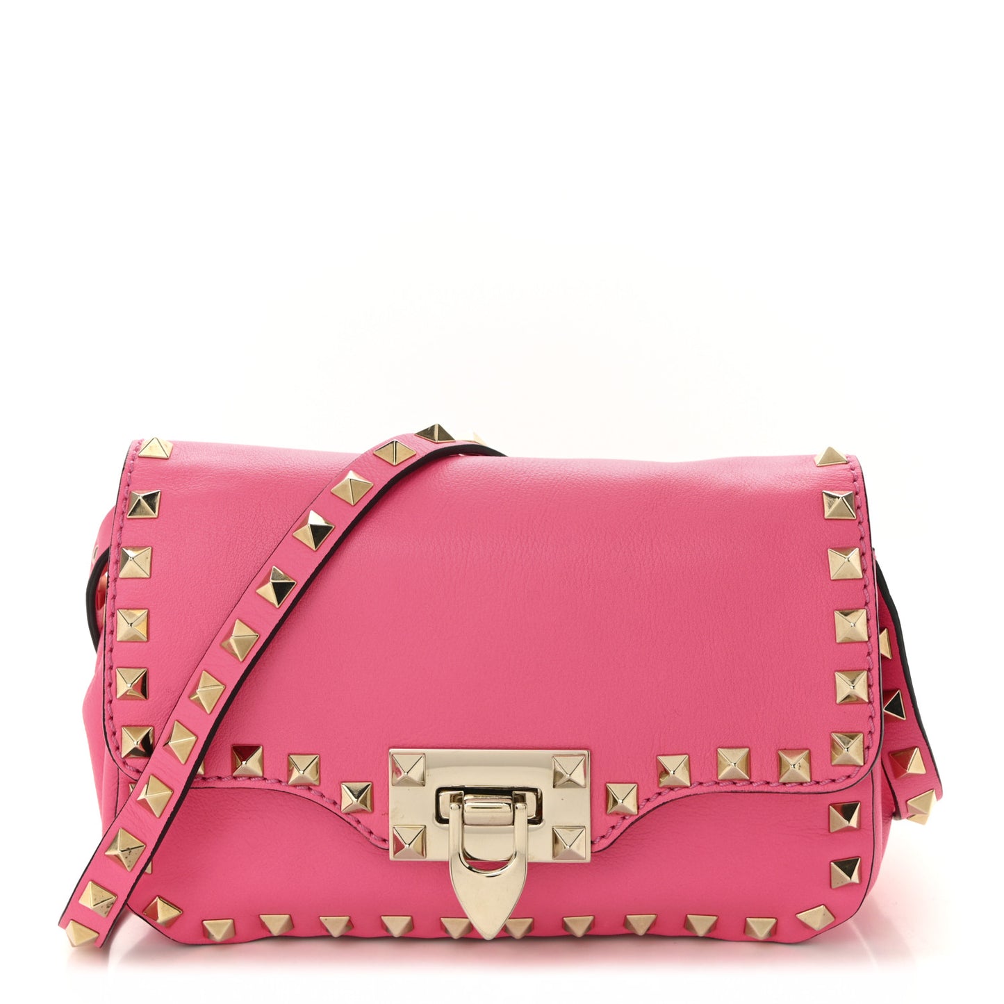 Vitello Mini Rockstud Flap Saddle Crossbody Bag Fuxia Fluo