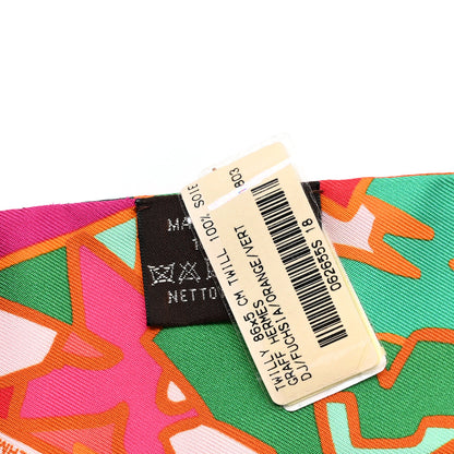 Hermes Silk Graff Graffiti Twilly Fuchsia Orange Vert 3 of 4