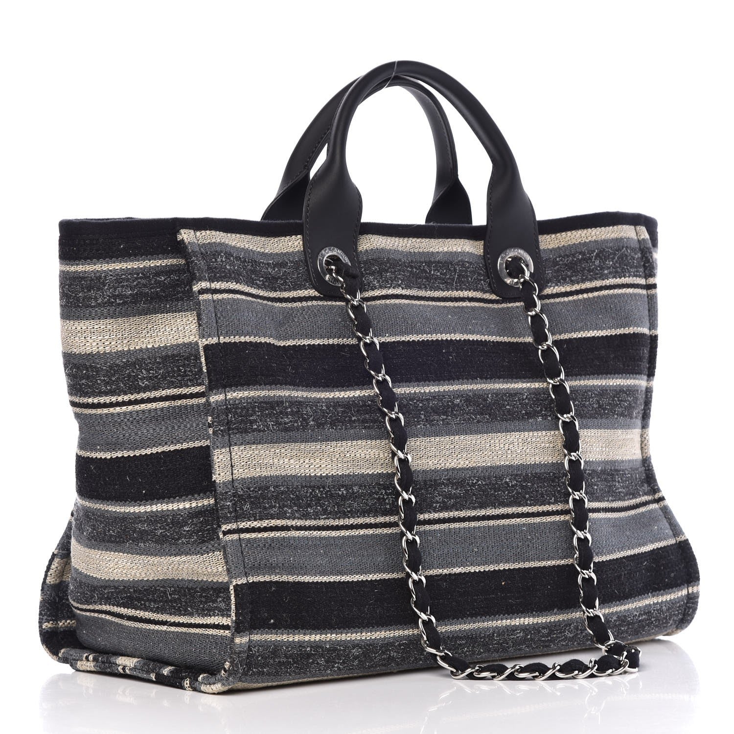Chanel Striped Canvas Medium Deauville Tote Black 4 of 8