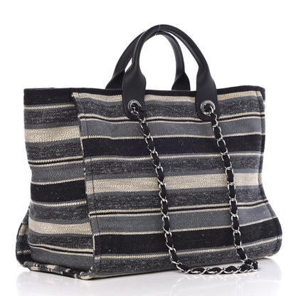 Chanel Striped Canvas Medium Deauville Tote Black 4 of 8