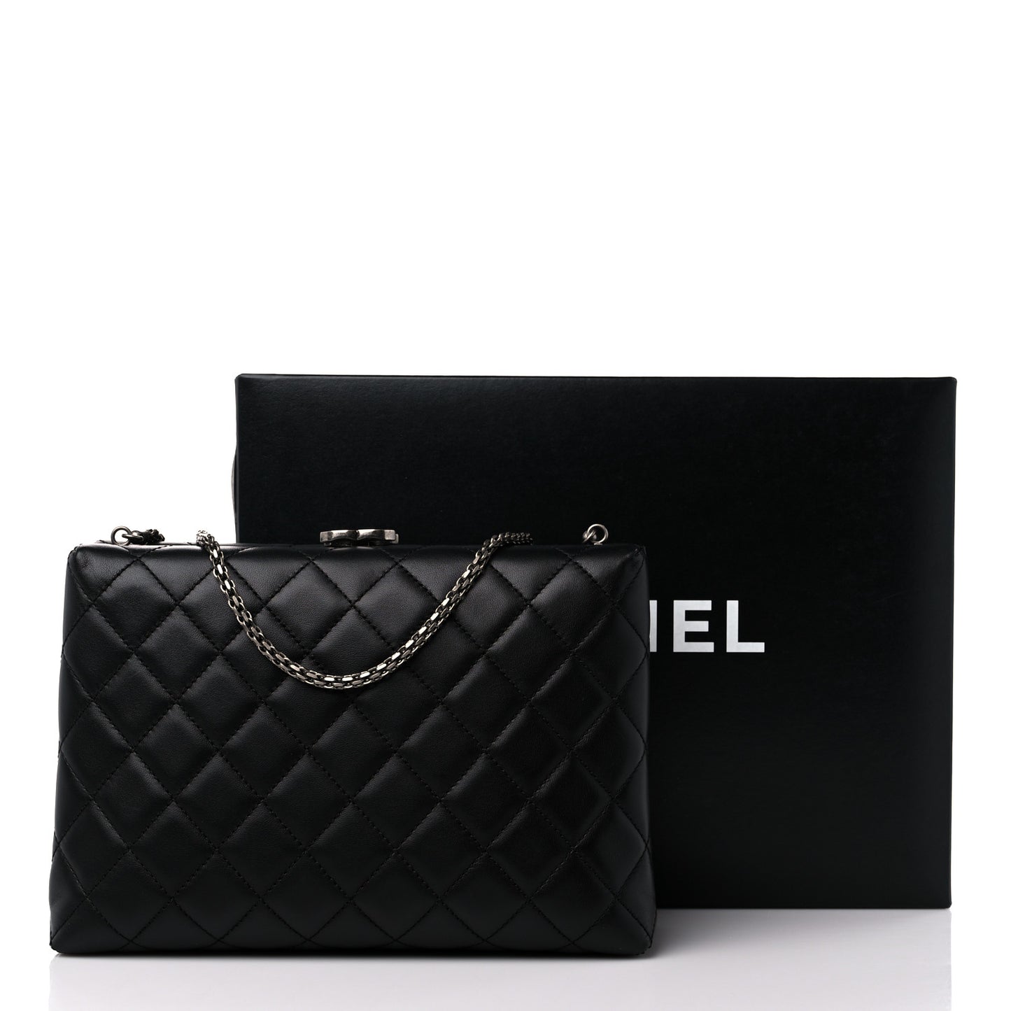 Lambskin Quilted Kisslock Minaudiere Black