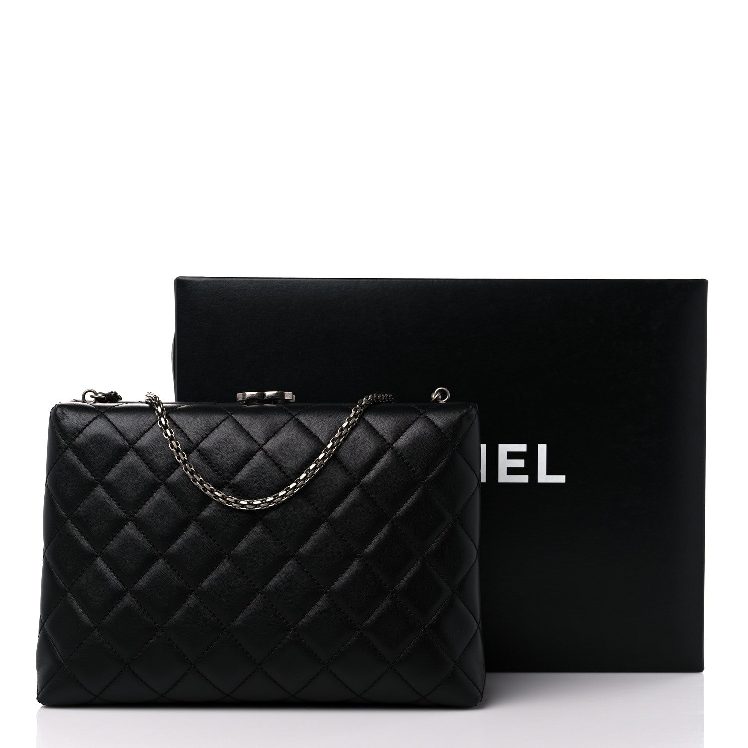 Chanel Lambskin Quilted Kisslock Minaudiere Black 10 of 10