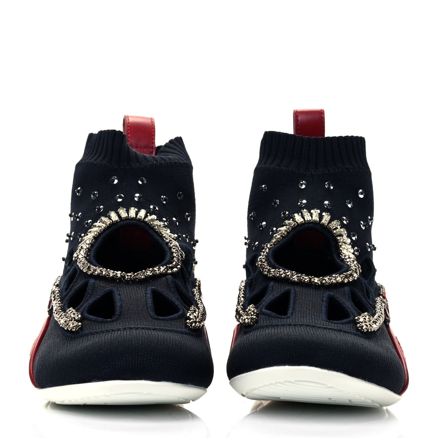 Calfskin Crystal Mesh Knit Cutout Odissey Sock Sneakers 36 Black Water